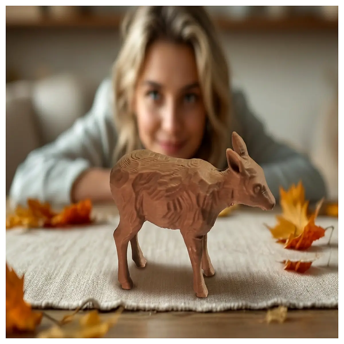 Wood Carving Deer Figurine Traditional Decor Home Office Living Room Art Deer Sculpture Display Wood Carving Craft