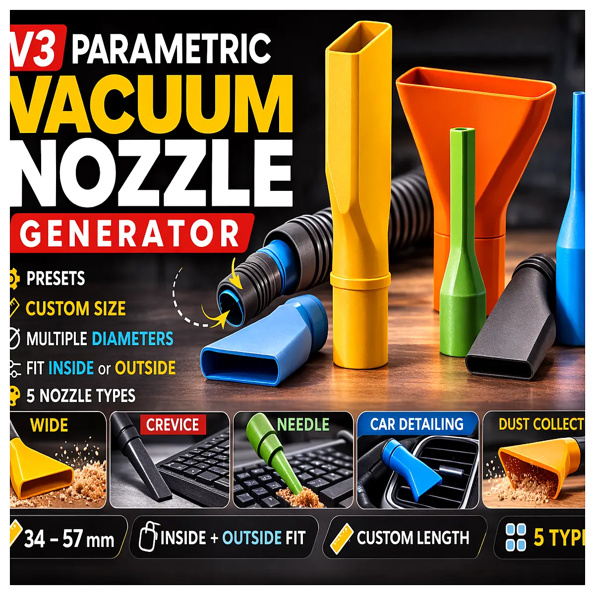 Parametric Vacuum Nozzle Powerful Cleaning Household Vacuum Cleaner Attachment Extend Suction Easy to Operate Vacuum Nozzle Accessory