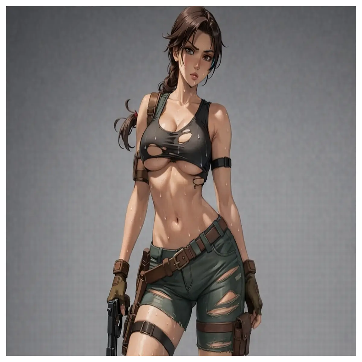 Tomb Lara Croft Top Game Character Outfit Retro Women s Clothing Cosplay Distressed Top Accessory