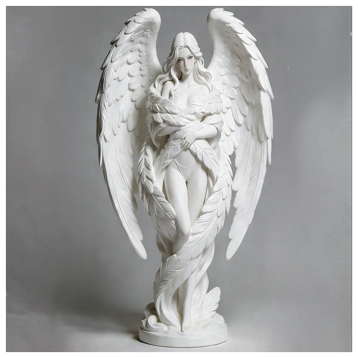 dark gothic angel figurine with wings bound by chains edgy fantasy art statue alternative aesthetic home decor supernatural character sculpture