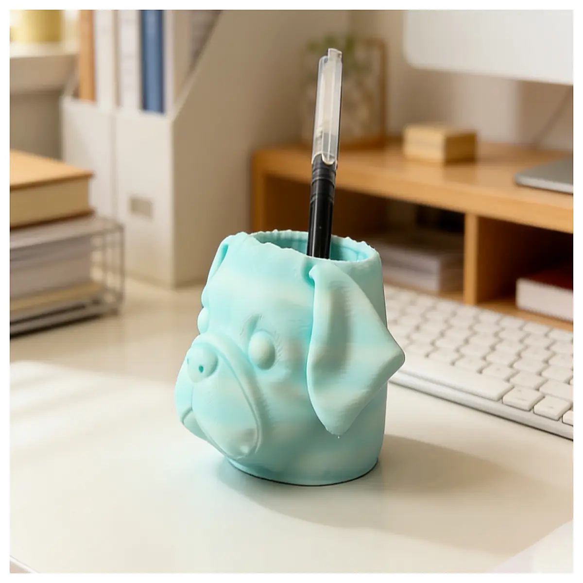 Silk Dog Pencil Holder Desktop Organizer Decorative Pet Figurine Creative Gift Silk Cute