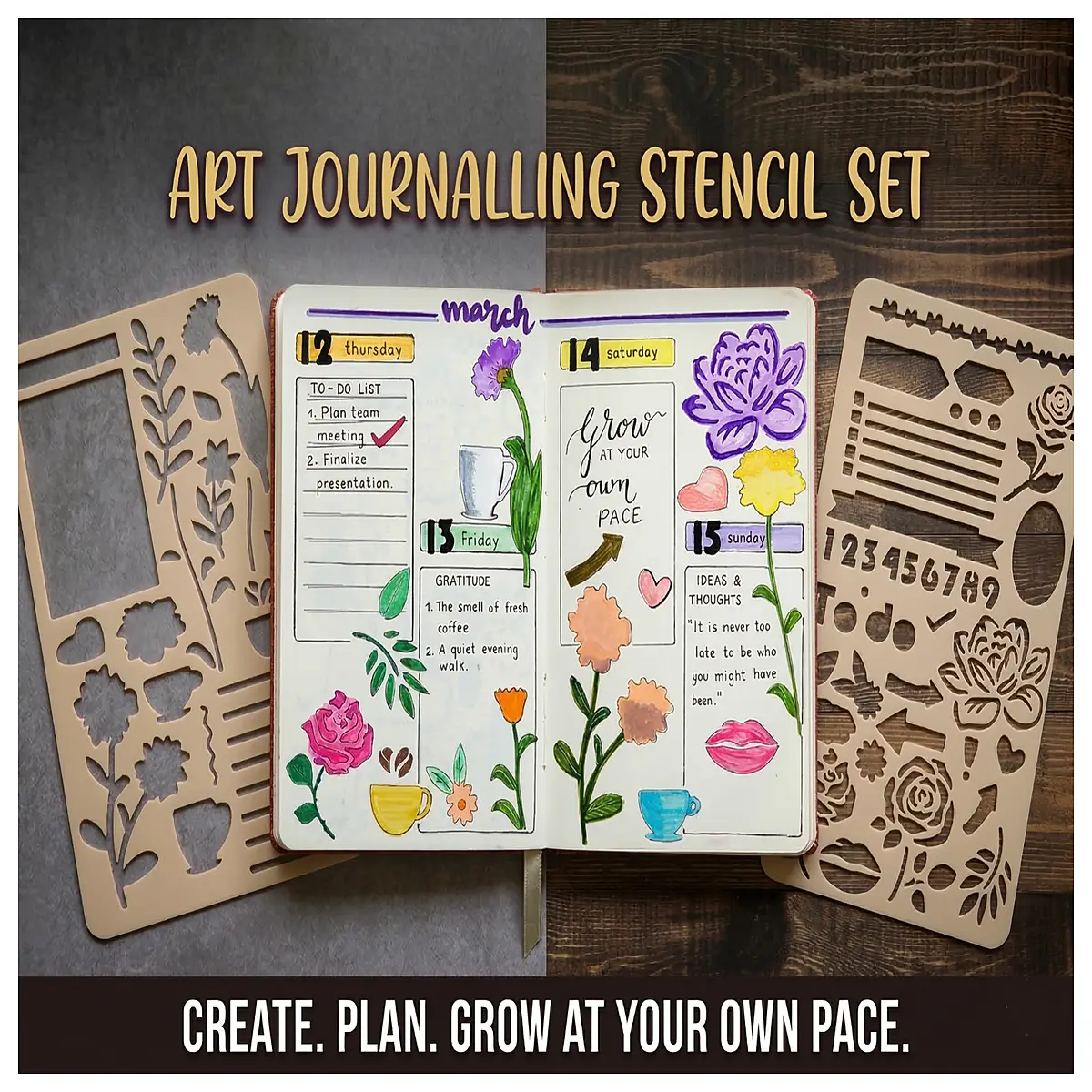 Beautiful Floral Coffee Planner Templates Track Your Life Enhance Happiness Creative Journal Hand Drawn Design