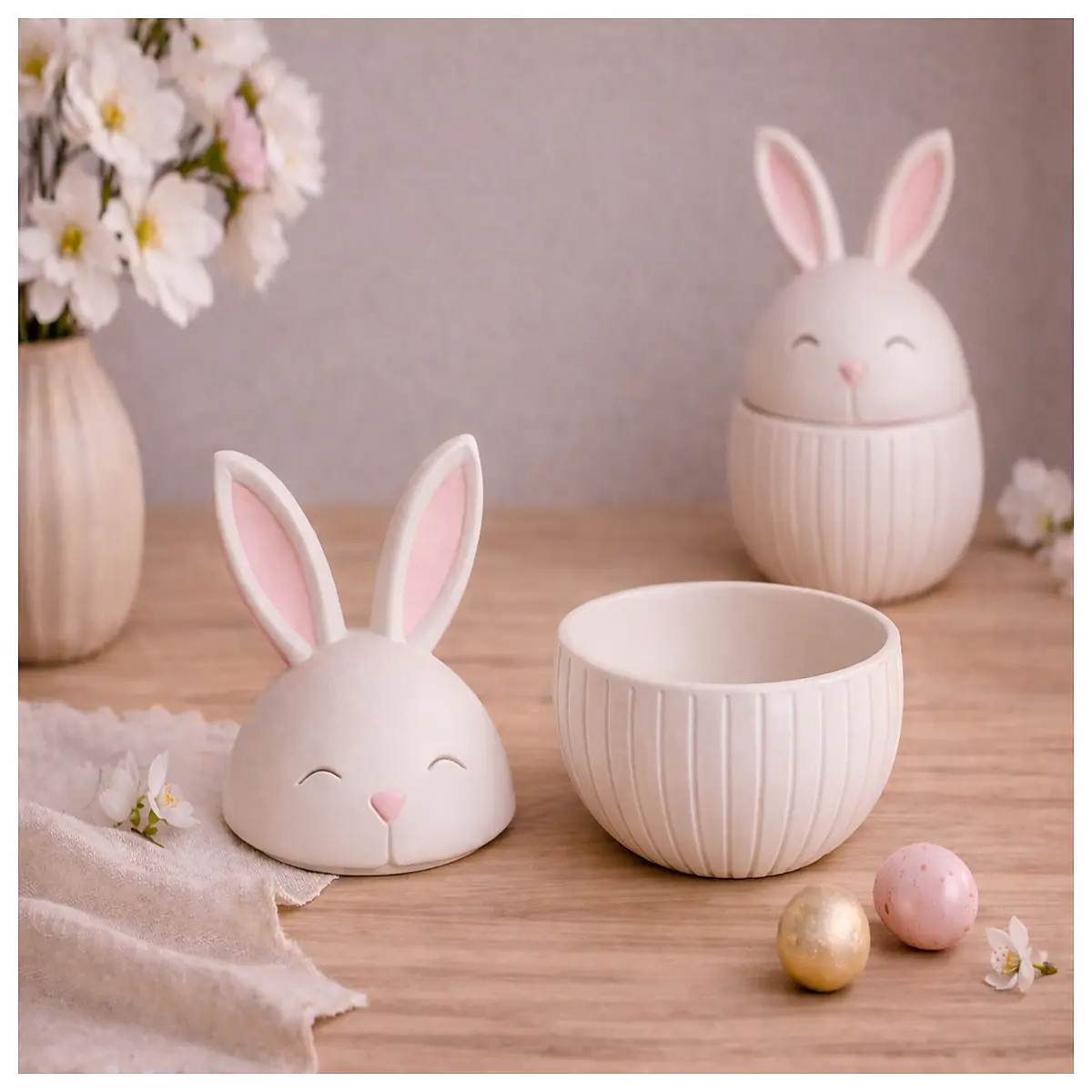 Rabbit Bowl with Ears Cover Pet Feeding Dish Cute Animal Bowl Small Animal Foodware