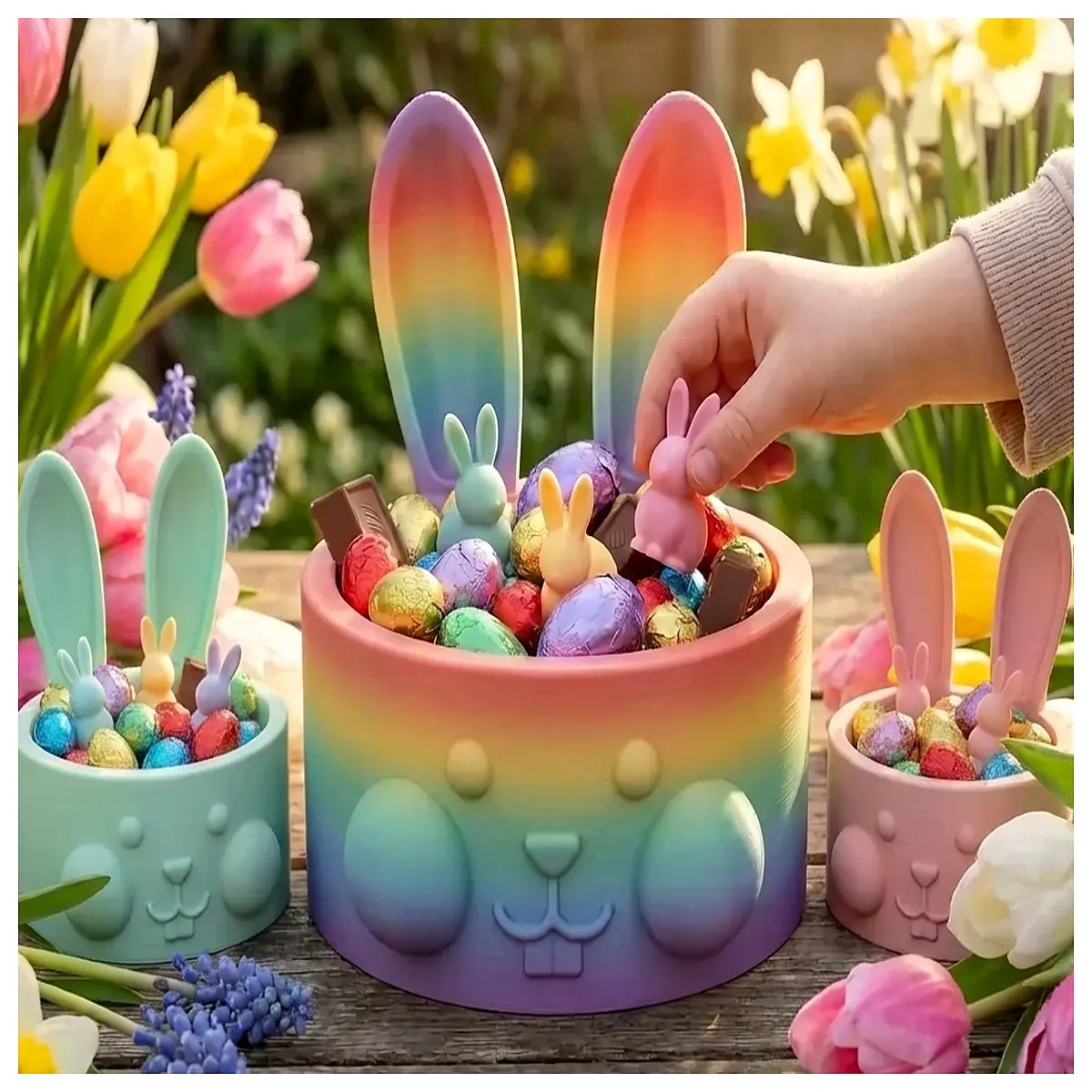 Easter Bunny Candy Bowl 3 s Egg Crate Basket Decoration Festive Gift Toy