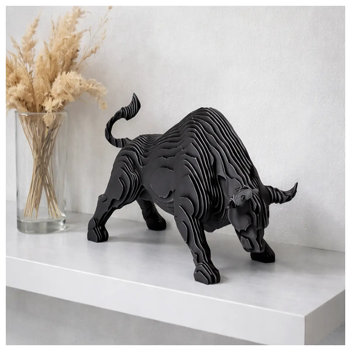 Decorative Bull Statue Modern Layered Sculpture Home Decor Art Figurine Indoor Ornament Sculptural Decoration
