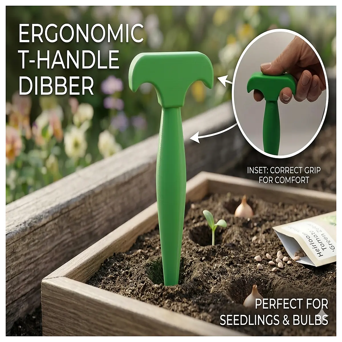 Ergonomic T Handle Seeder Sower Seed Spreader Gardening Tool Seed Planting Device Planting System