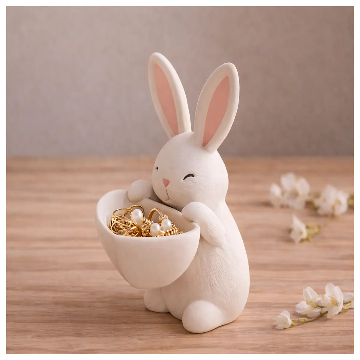 Easter Bunny Figurine Bowl Decoration Holiday Gift Desktop Ornament Easter Decor