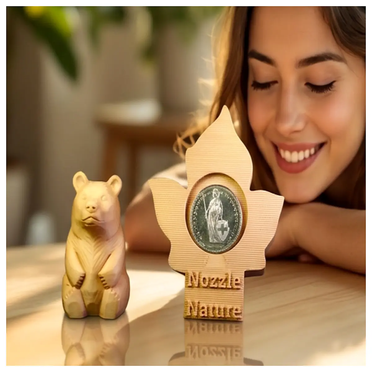 Wooden Carved Bear Figurine Traditional Craft Decorative Ornament Festival Gift Art Animal Sculpture