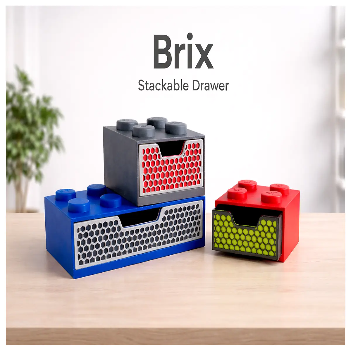BRIX Stackable Drawers Desktop Organizer Multi Compartment Storage Drawer Unit Desk Storage Solutions