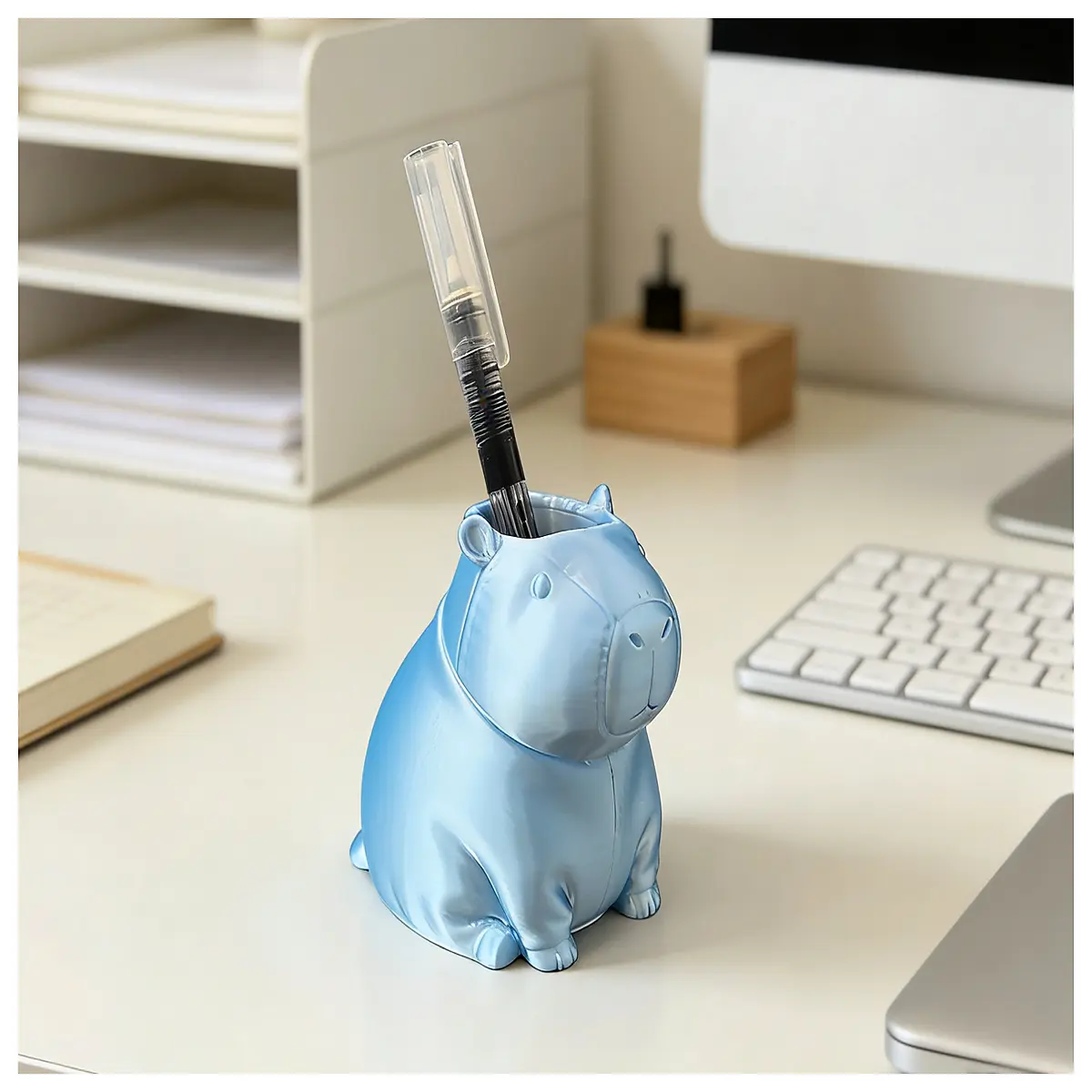 Hand Painted Silk Capybara Pencil Holder Cute Desktop Organizer Cartoon Animal Decoration Office Desk Storage