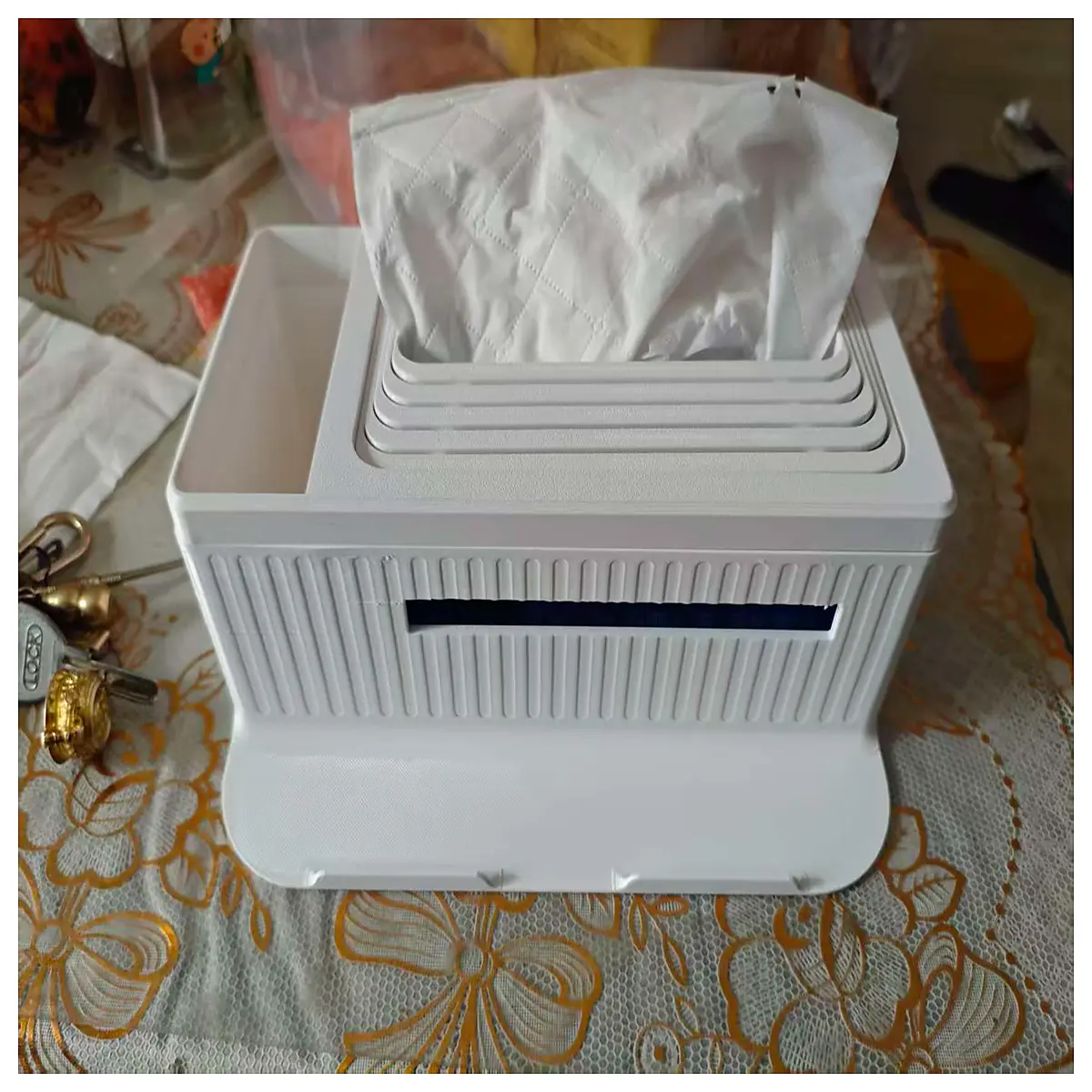 Multi Functional Tissue Box Dispenser with Phone Stand Printing Holder Paper Roll Organizer Storage Box Desk Accessory
