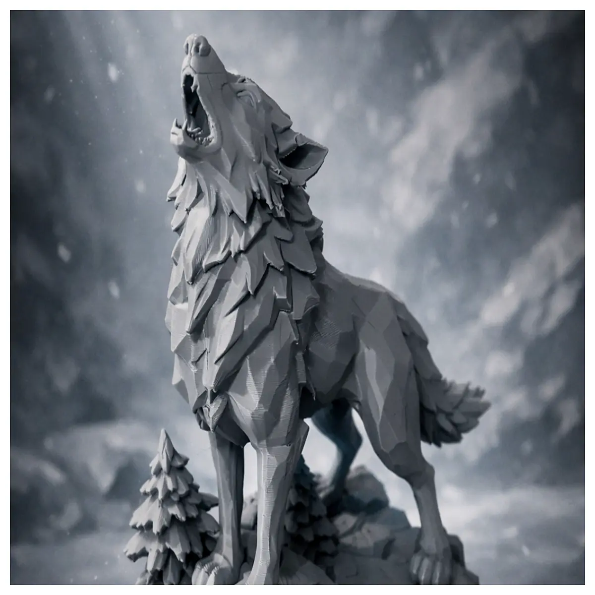 Howling Wolf Low Poly 3D Model Game Assets Scene Animation Rendering Fast Download