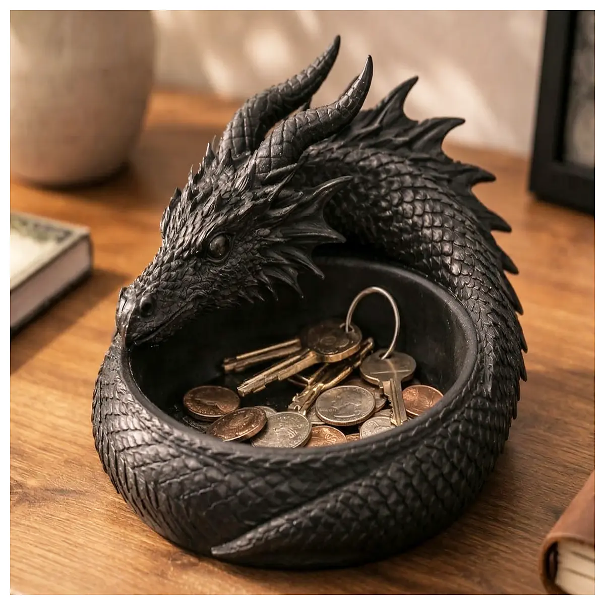 obsidian desk organizer tray for office supplies black stone storage dish for jewelry keys minimalist desktop accessory