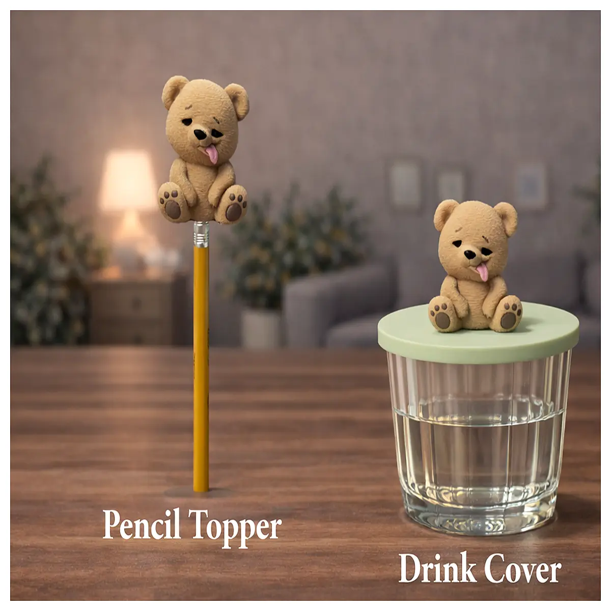 Tipsy Teddy Pencil Cap Drink Lid Creative Stationery Office Supplies Pen Cap Fun Decoration Pencil Toppers