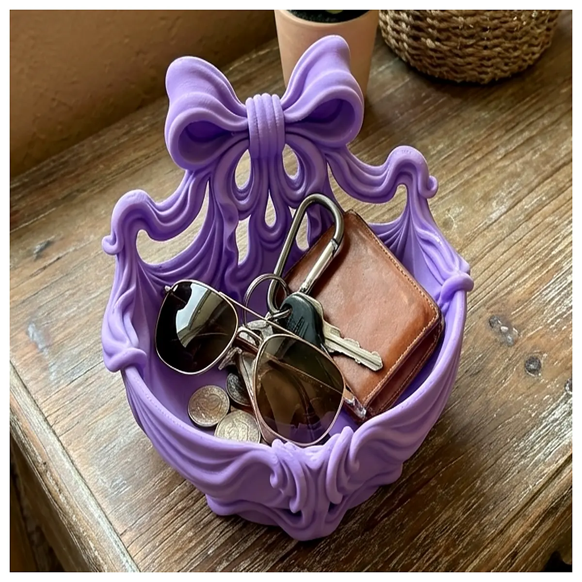 Coquette Bow Storage Bowl Elegant Ribbon Dish Organizer Container Decorative Small Bowl Accessories