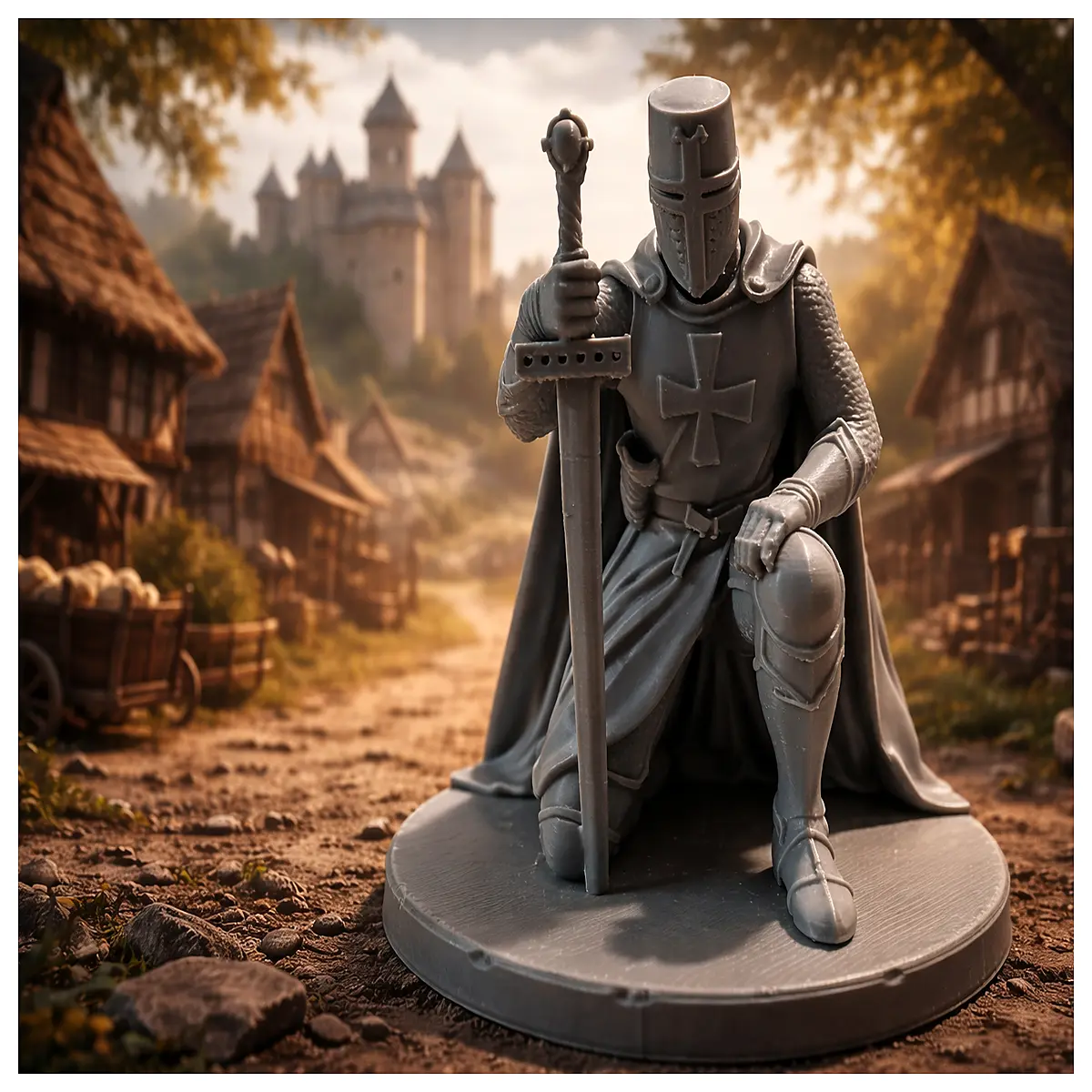 kneeling templar knight statue historical reenactment armor collectible medieval figure