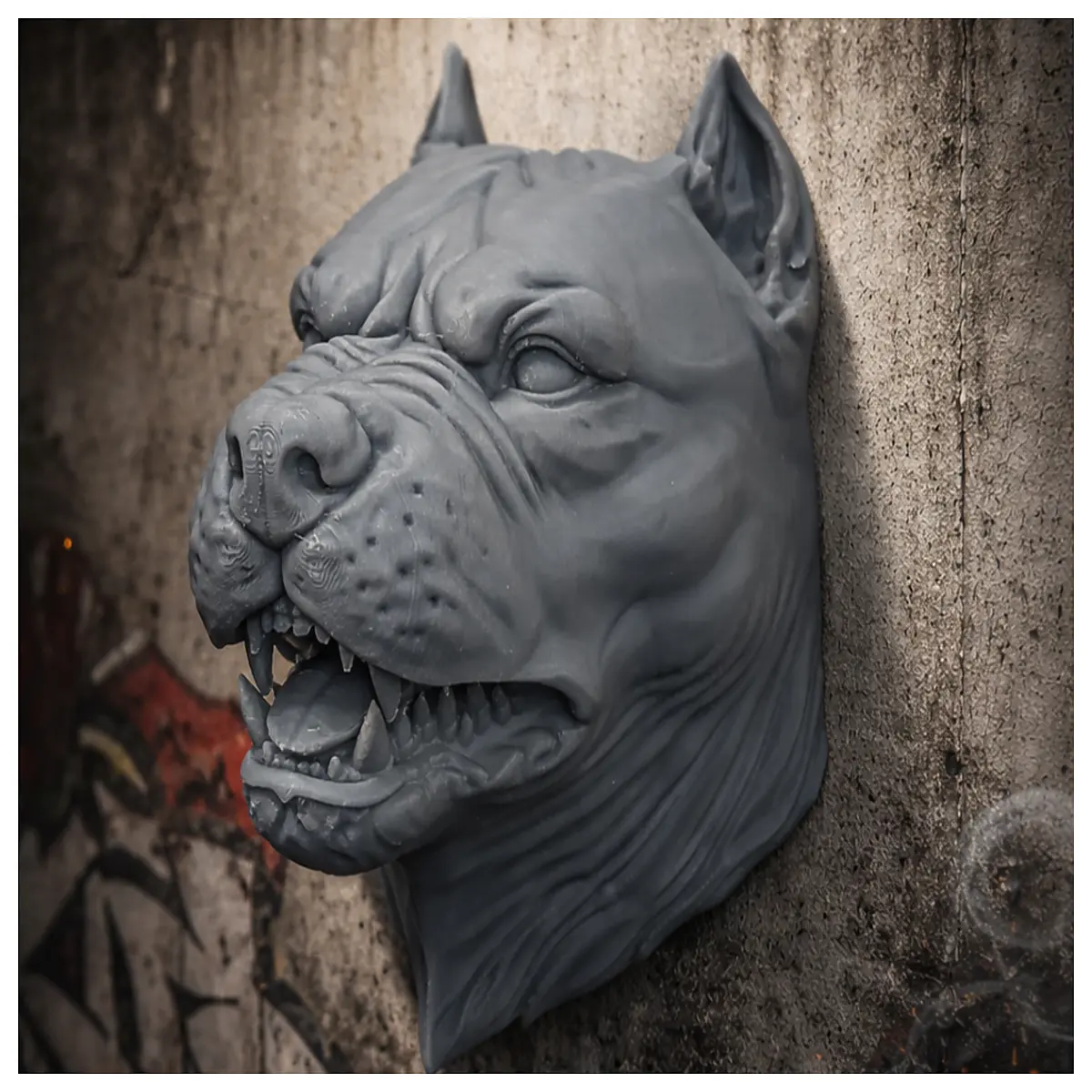 aggressive dog head wall art metal sculpture modern home decor living room accent piece large animal statue