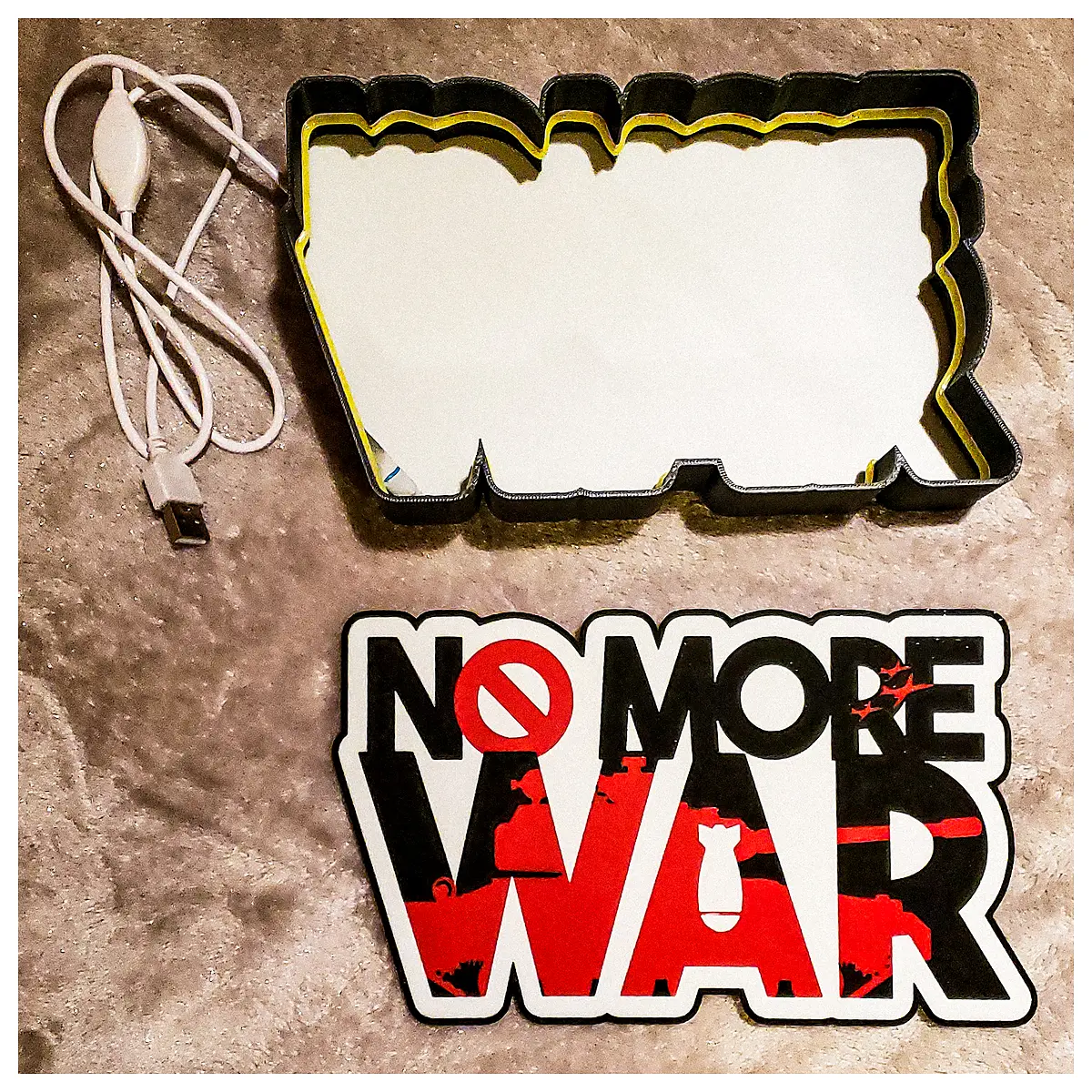 peace activism box anti war poster stop conflict neon sign humanitarian awareness panel