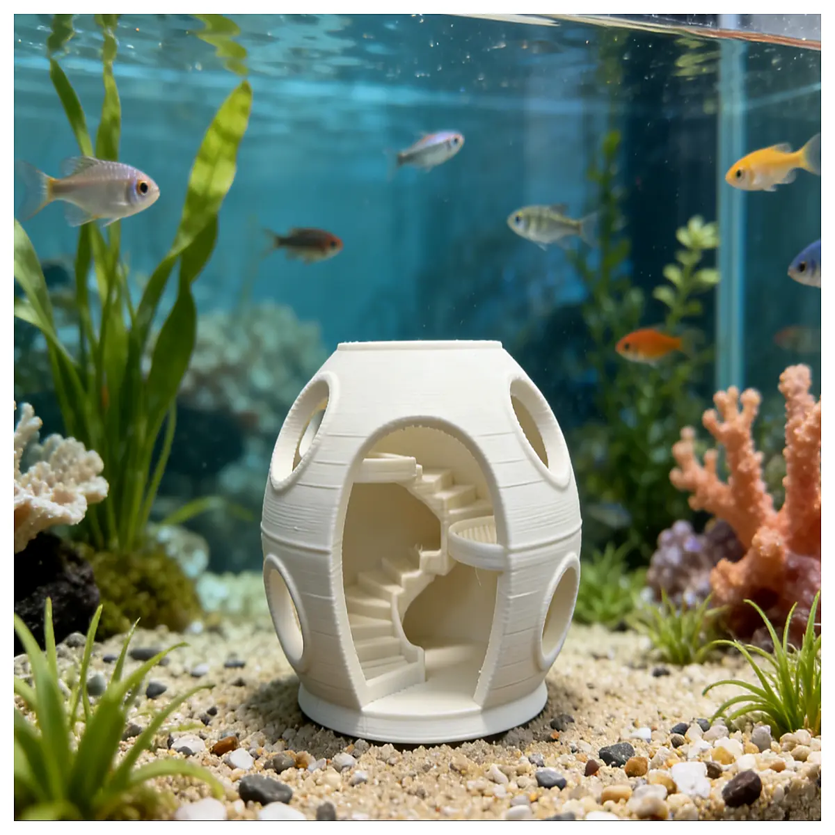 Aquarium Decoration Ball Fish Hideout Rotating Staircase Resting Platform Aquarium Landscape Accessories Create a Dreamy Fish Tank