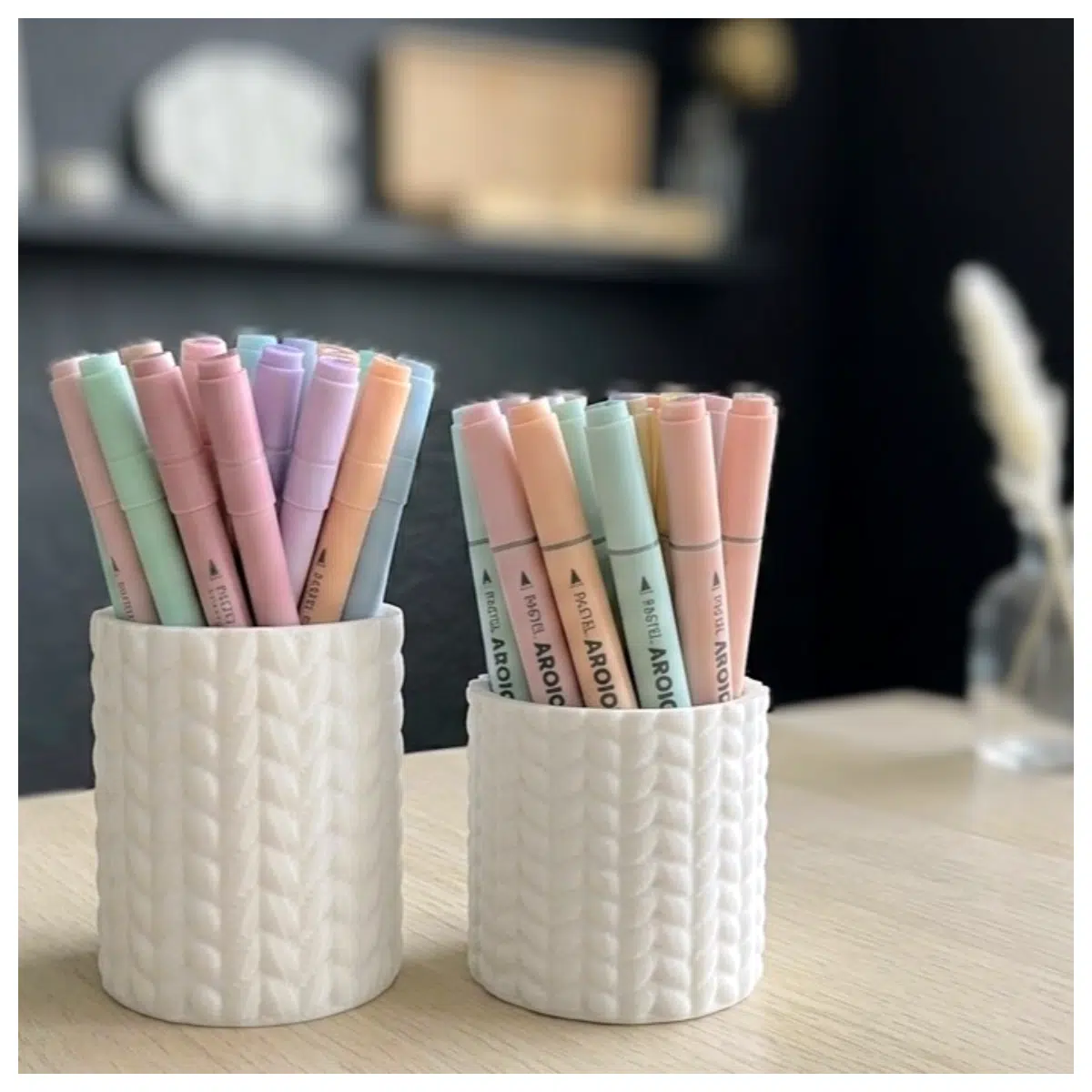 boho desk organizer woven pen holder for office rattan pencil cup macrame storage bin writing accessory