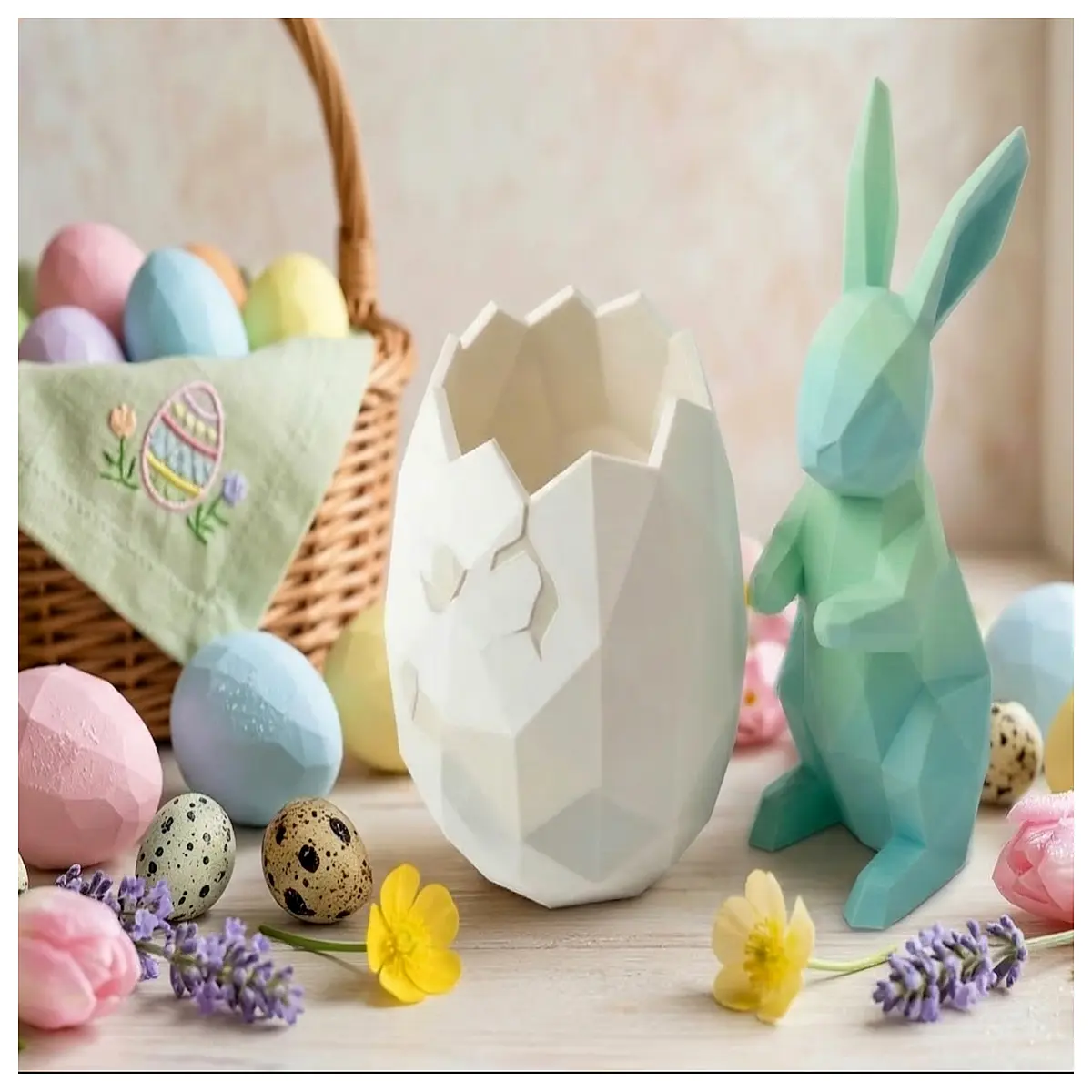 Easter Decoration Low Poly Rabbit Toy with Eggs Easter Gift Kids Gift Festive Decor