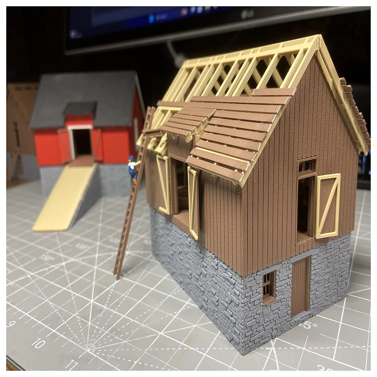 Country Barn HO Scale Model Farm Building Farm Model Rural Scene Farm Toys Rural Life Barn Model Scene Set