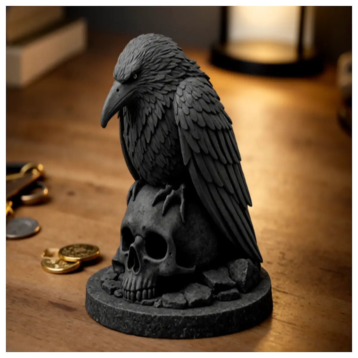 Flute Raven Desktop Figurine Decorative Placement Art Ornament Meditation Decor Bird Figurine