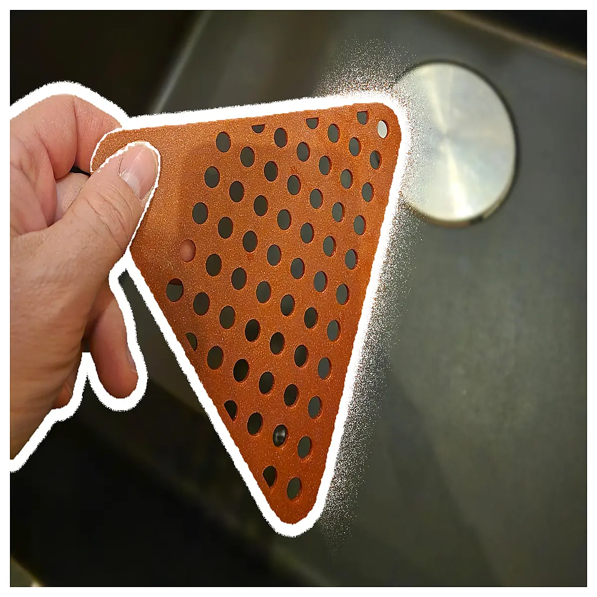 stainless steel sink scraper tool for removing food dirt and grime from kitchen basin drains quick clean