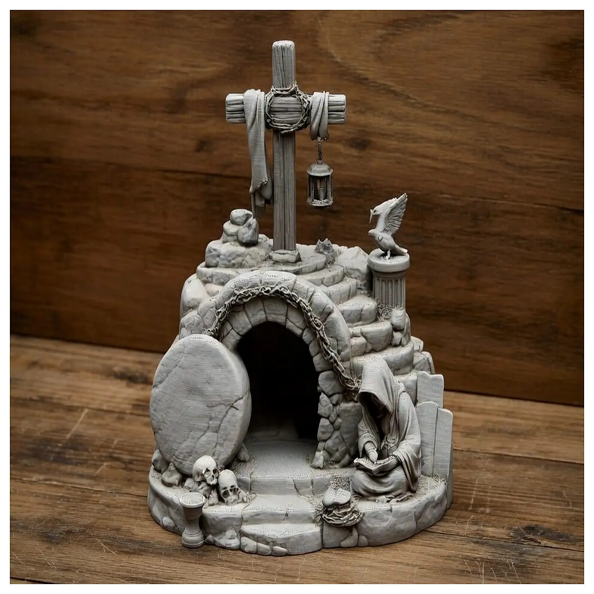 Jesus Resurrection Scene Artwork Cross Tomb Art Religious Decor Christian Gift