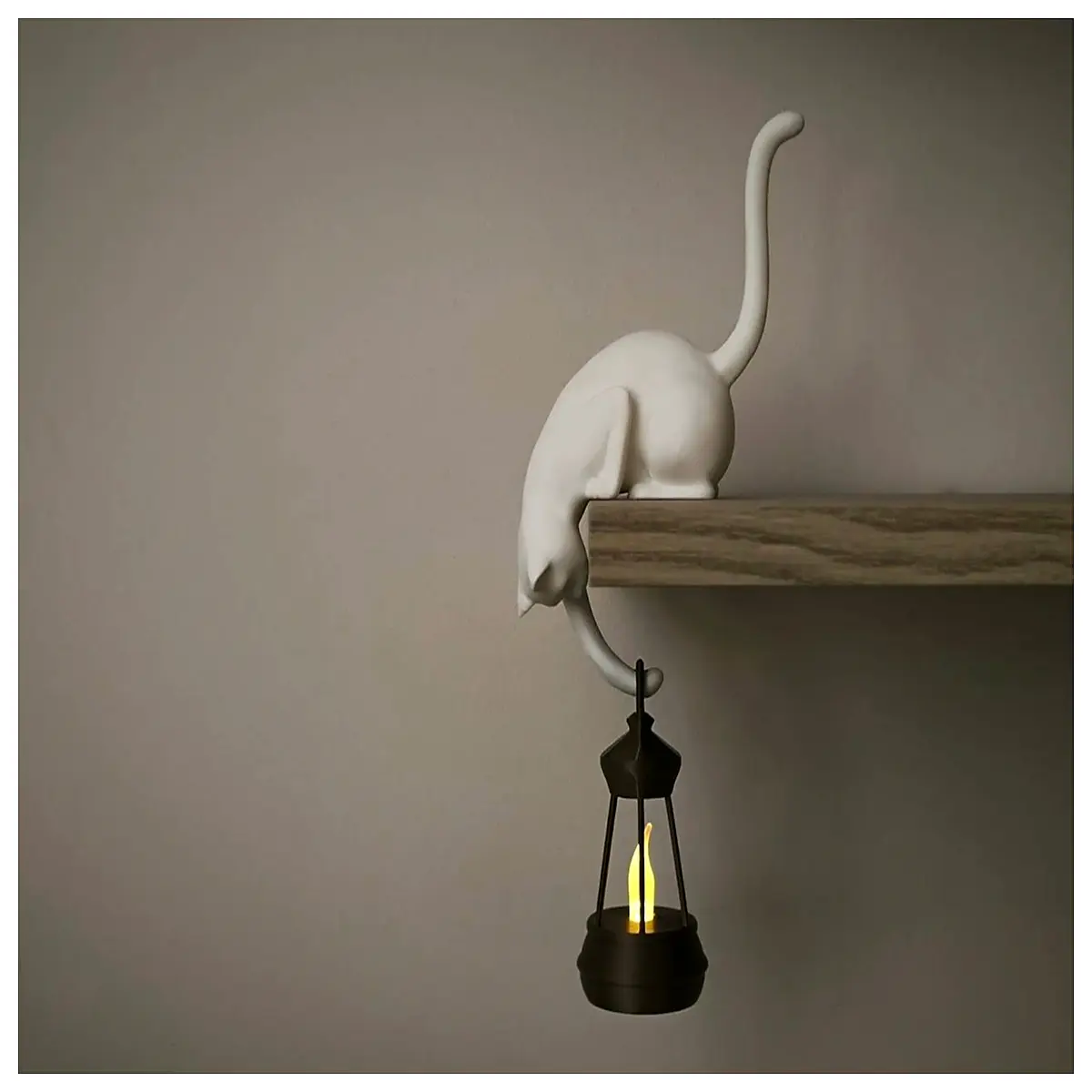 Cat Hook with Lantern Creative Decoration Cute Cat Figurine Living Room Bedroom Wall Decor Cat Toy Accessories