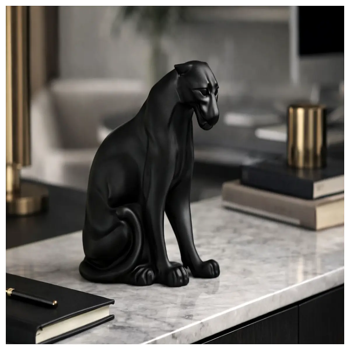 obsidian leopard statue black stone animal figurine home decor accent office desk ornament mystical spirit totem gift