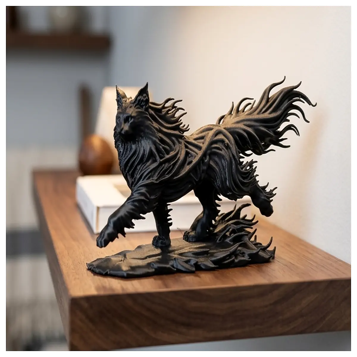 Ethereal Maine Cat Sculpture Graceful Pet Decor Modern Art Figurine Cat Display Piece Home Living Room Ornament