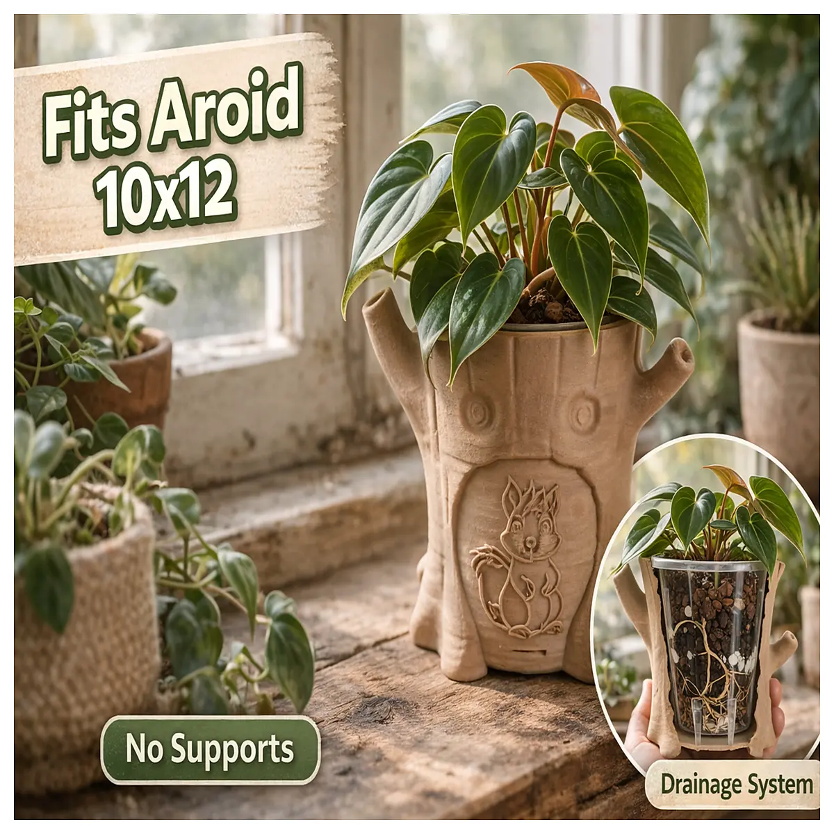 Cozy Log Planter Magnetic Planter 10x12cm Indoor Garden Decor Plant Support Garden Accessories