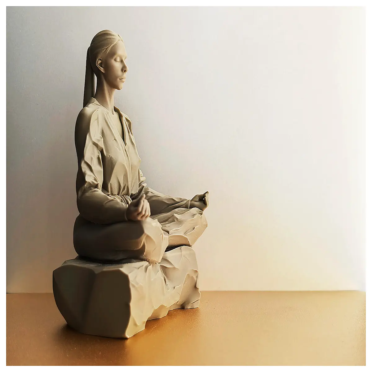 rock solid seated female statue kung fu master figure zen meditation martial arts sculpture powerful sitting fighter art piece
