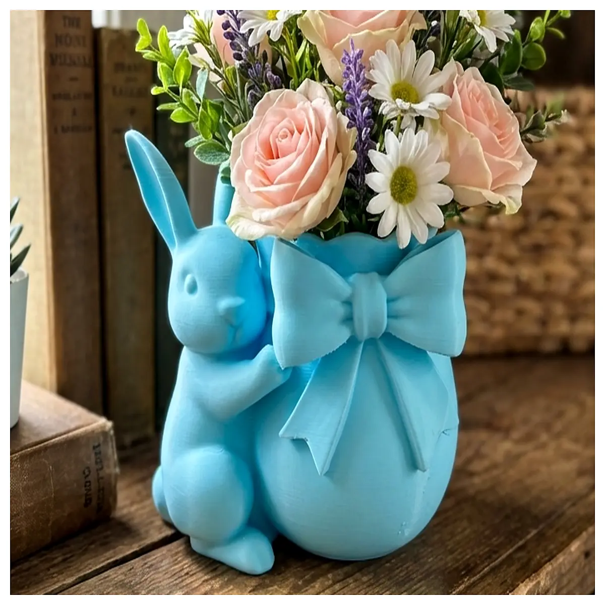 Cute Easter Bunny Bow Flower Vase Spring Floral Decoration Festive Bouquet Home Decor Arrangement Creative