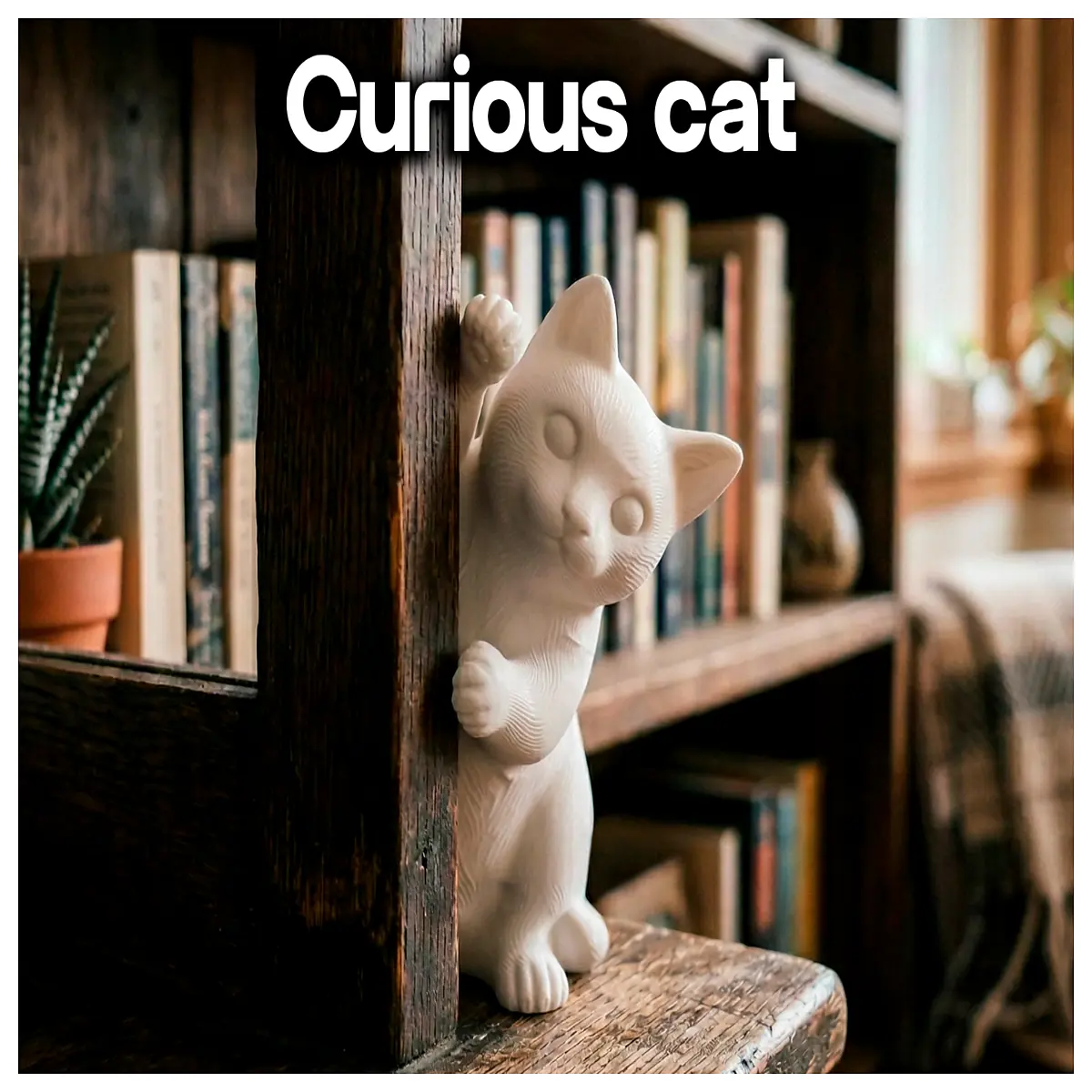 cute peeking cat figurine desk ornament for home office decor