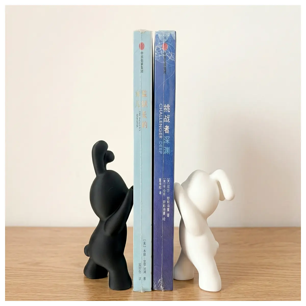Desktop Shelf Stand Cute Black White Rabbit Decoration Book Holder Display Organizer for Books Ideal for Desk Storage