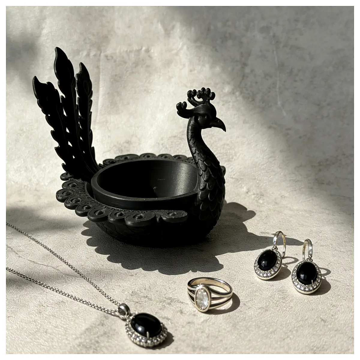 Dark Style Phoenix Storage Bowl Luxurious Swan Storage Tray Jewelry Organizer Premium Storage Container Black Storage Desktop Decor Collection Display