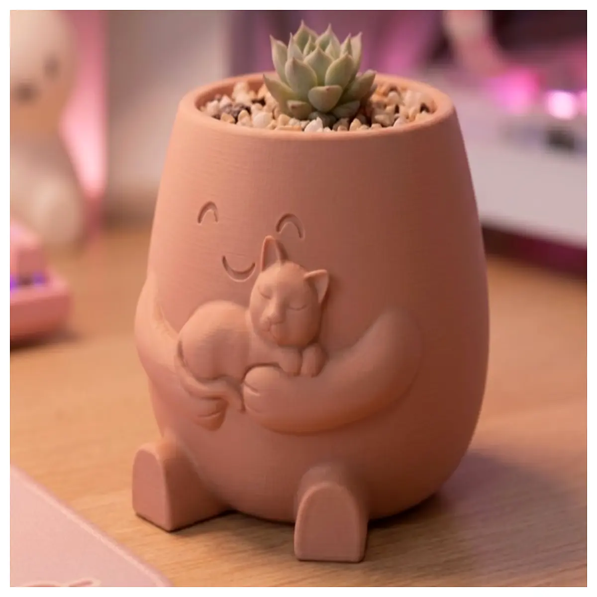 Cute Cat Planter Decorative Home Pet Figurine Creative Gift Cat Hug Planter Adorable Cat Desktop Decoration Gift Idea