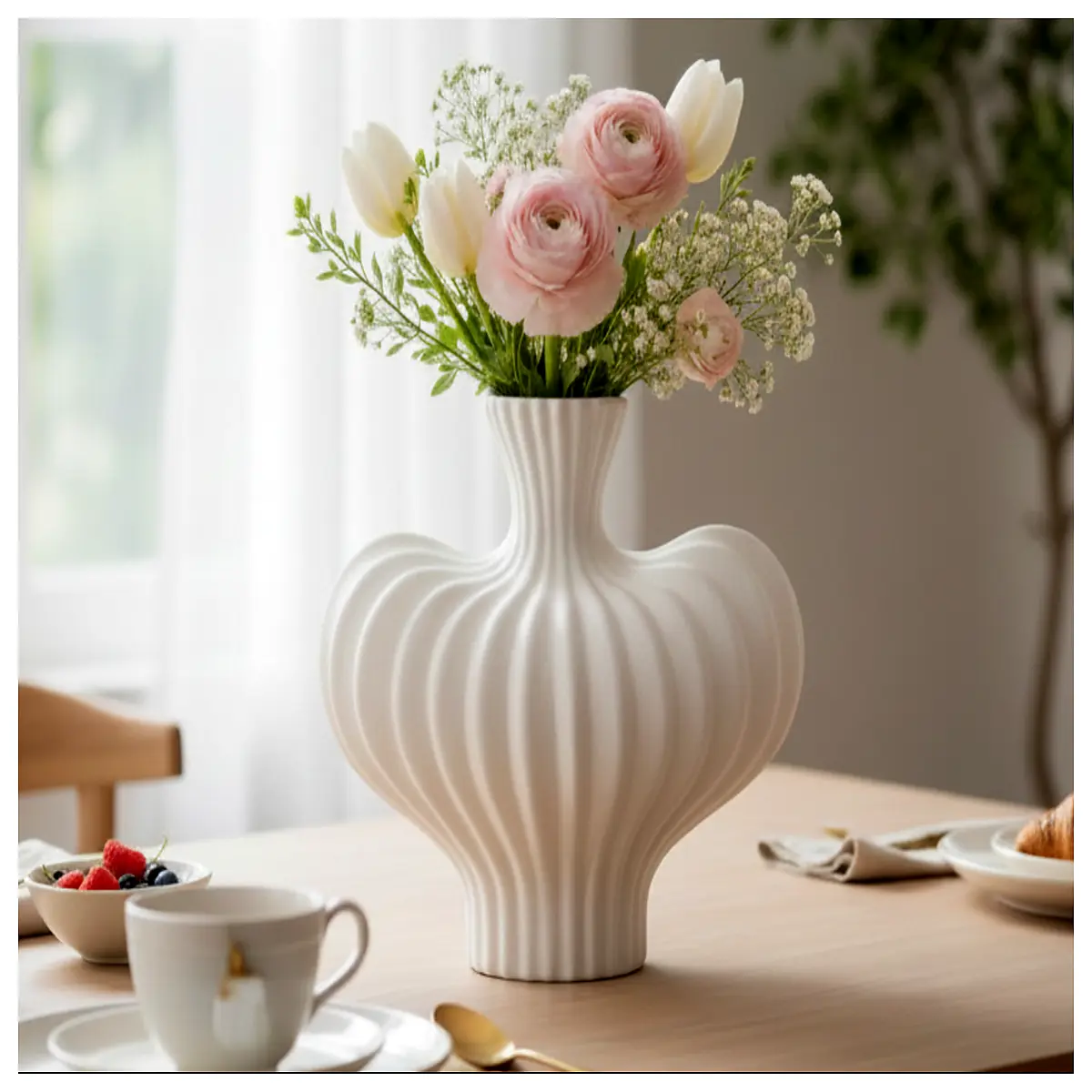 Ripple Curve Vase Modern Sculpture Vase Decorative Flower Arrangement Creative Home Decor Gift