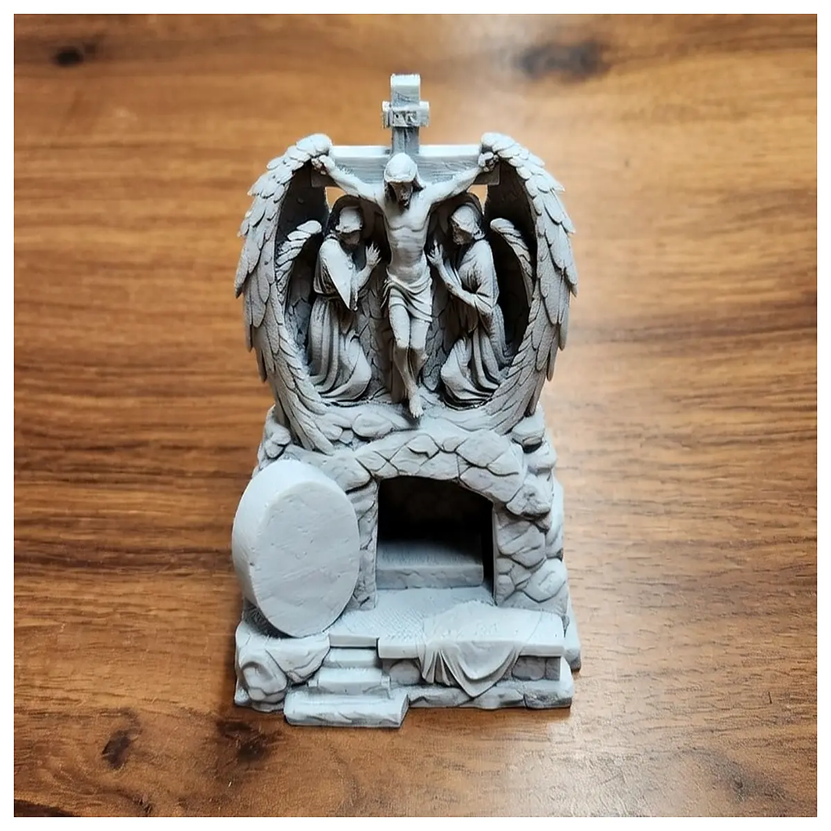 Christ Suffering Statue Angel Tomb Sculpture Religious Art Crucifix Figure Burial Scene Decor Christian Memorial