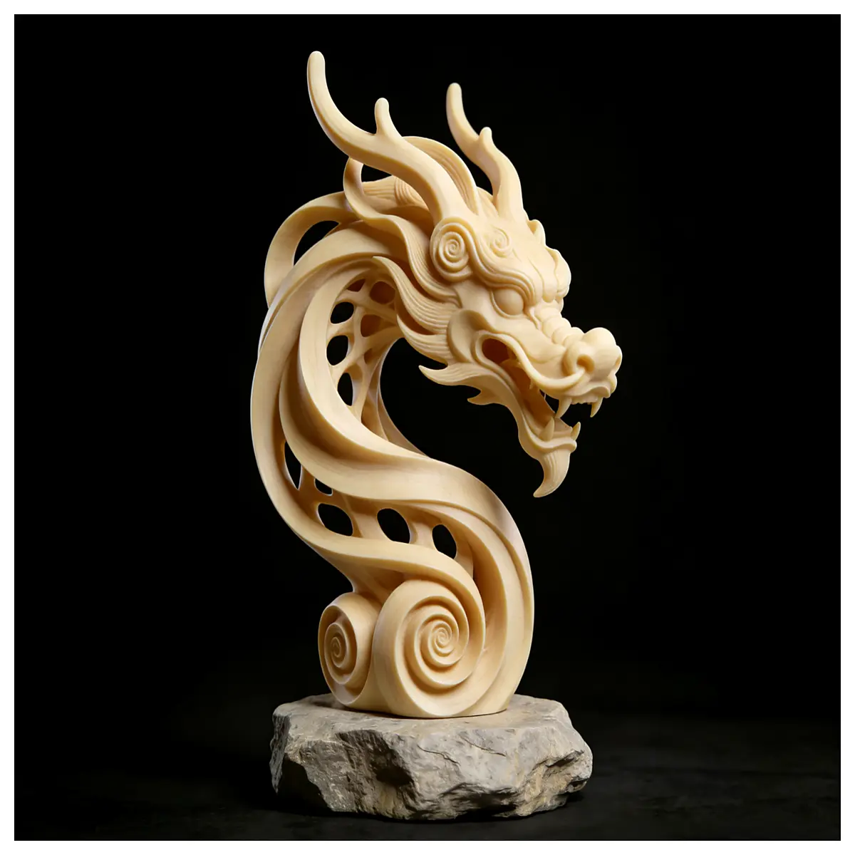 Carved Dragon Head Decor Eastern Cloud Pattern Art Living Room Decoration Desktop Ornament Dragon Sculpture Art Piece