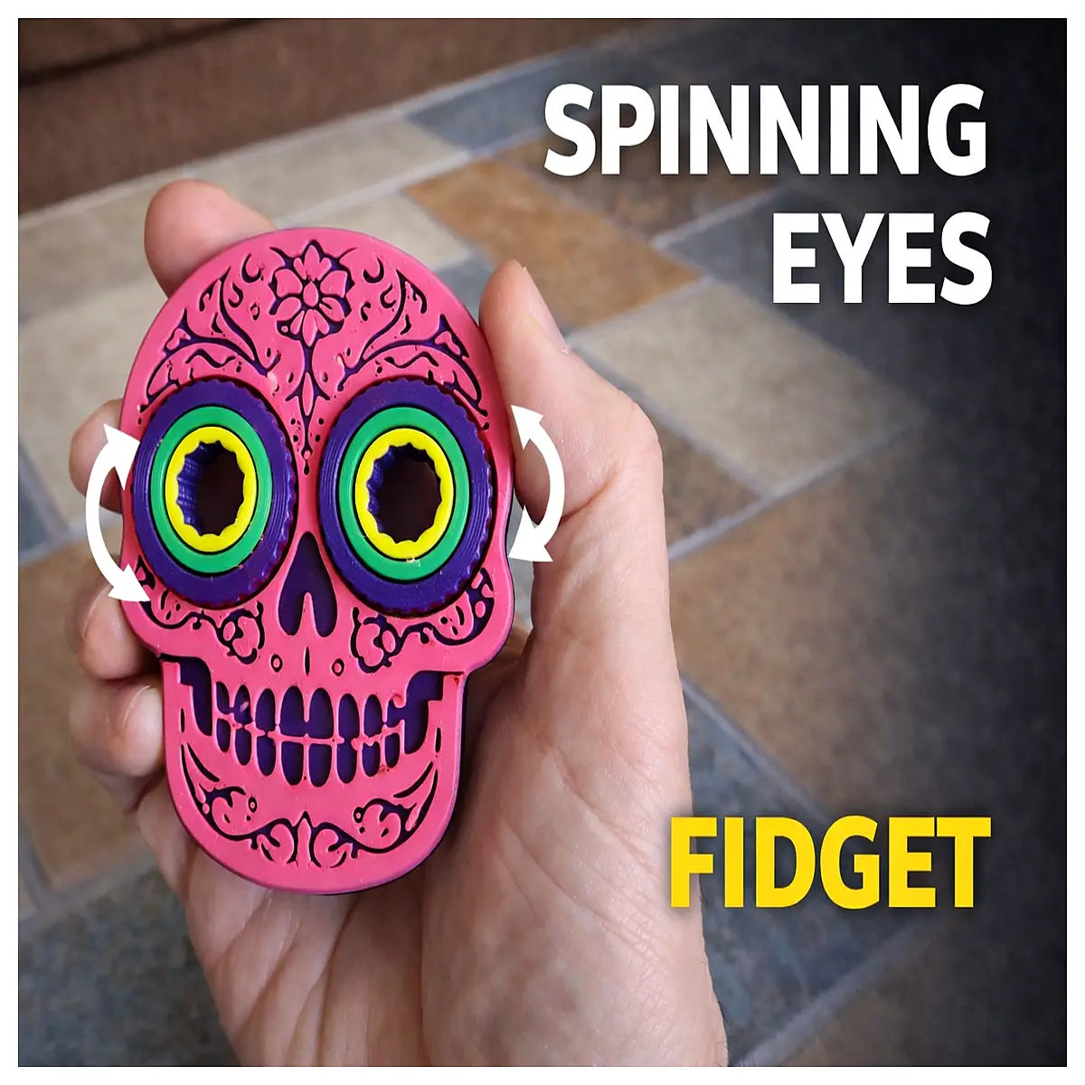 Sugar Skull Rotating Fidget Spinner Eye Print Toy Stress Relief Hand Feeling Fun Toy
