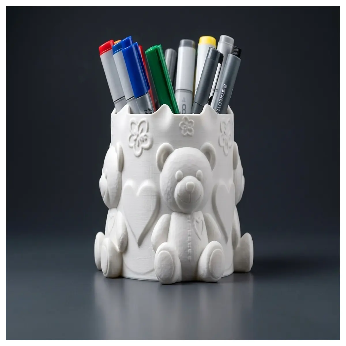 cute teddy bear desk organizer pen holder for kids room decor plush animal stationery storage cup adorable students