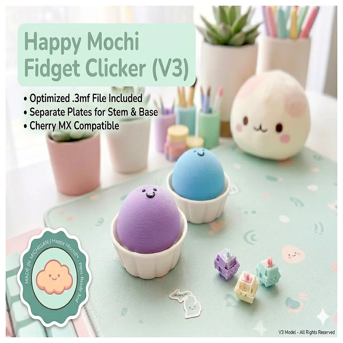 Happy Mochi Stress Clicker Anxiety Relief Fun Puzzle Toy Kids Adults Essential Relaxing Mood