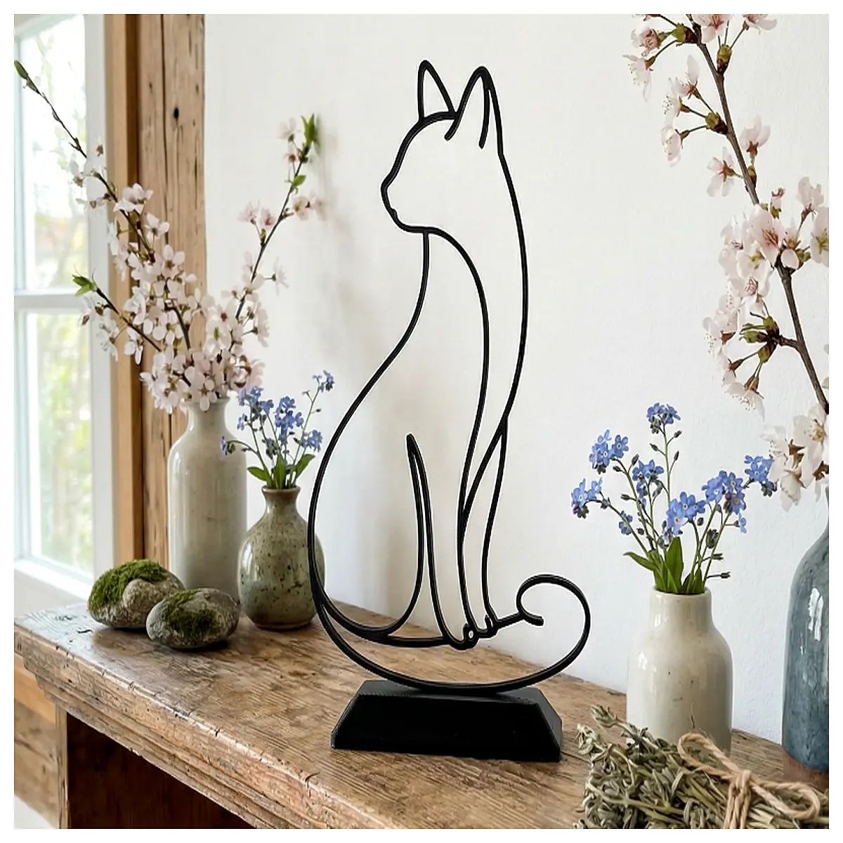 Minimalist Cat Line Drawing Art Decor Painting Modern Wall Art 3D Effect Home Decoration Canvas Print Gift