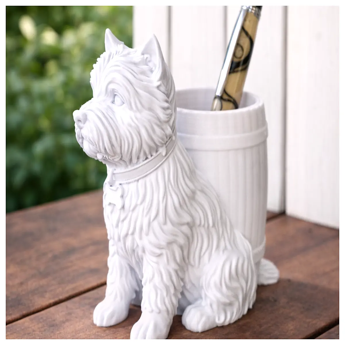 Xigaojie White Dog Pen Holder Desktop Decoration Office Supplies Creative Ornament Pen Rest