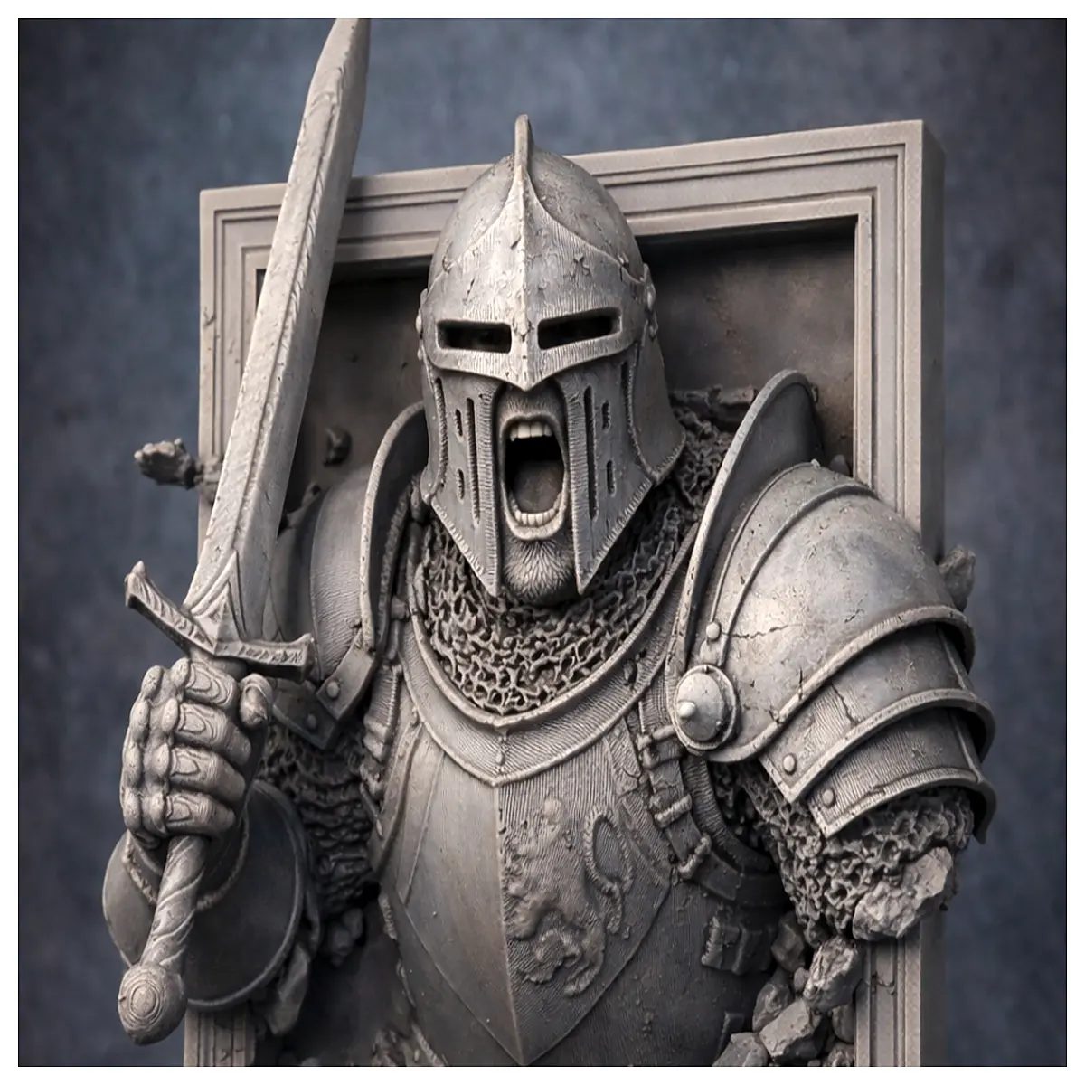 Framed Knight Mural Epic Wall Sculpture Decorative Art Scene Decor Indoor Outdoor Landscape
