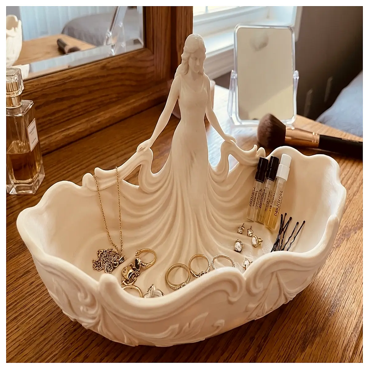 Goddess Figurine Bowl Makeup Vanity Storage Tray Decorative Display Item Girl Gift Art Decoration