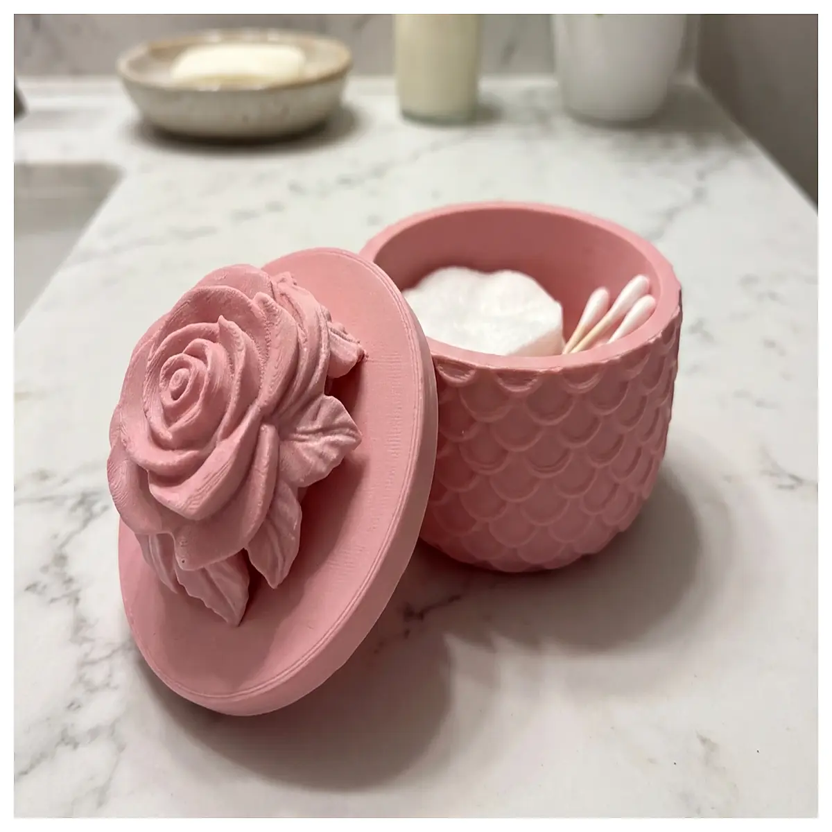 rose gold vanity organizer with scale texture for jewelry storage bathroom jar